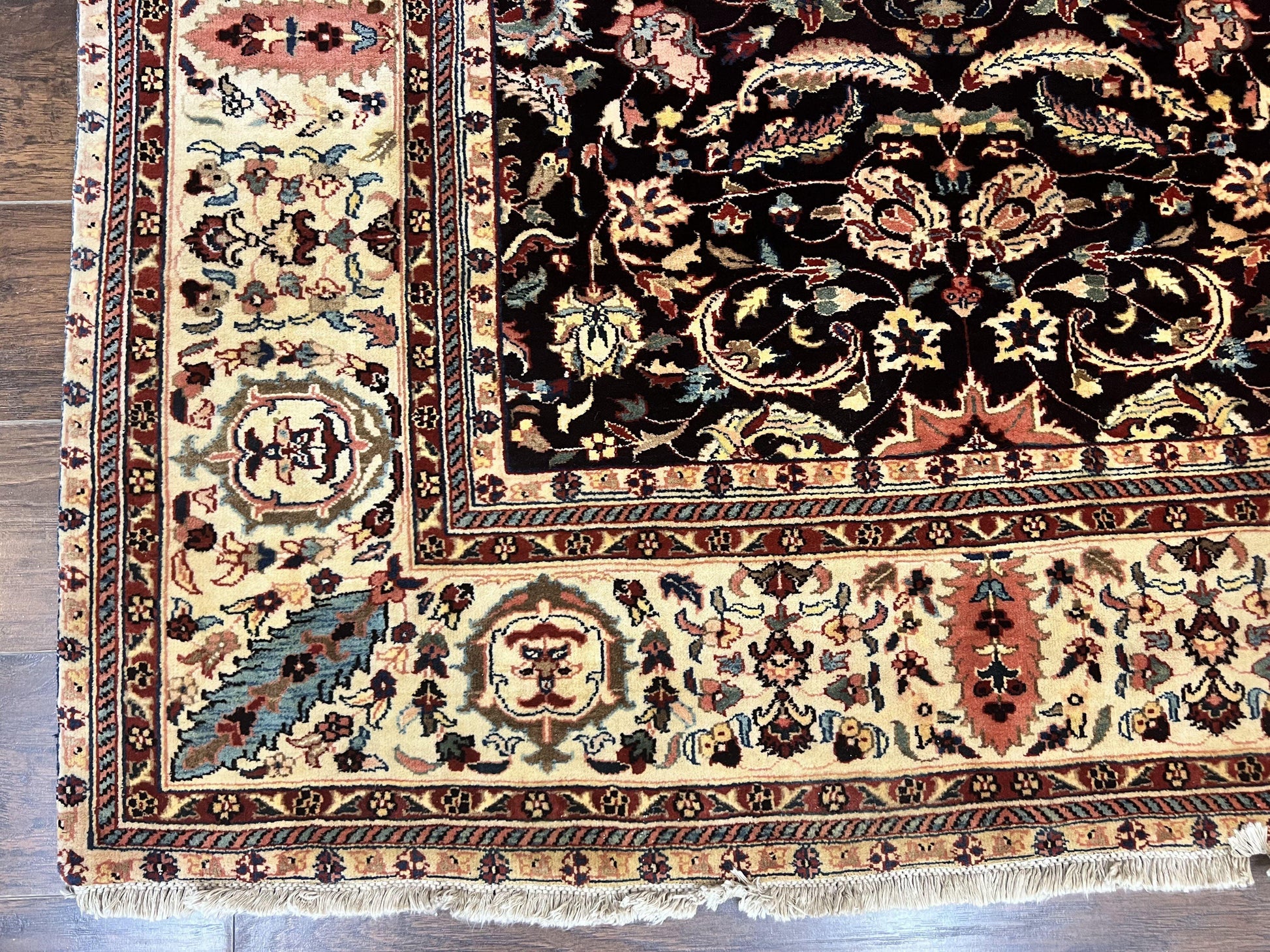 Indo Persian Rug 5x15, Wide Runner Rug 5 x 15 ft, Wool Hand Knotted Vintage Carpet, Black & Cream, Floral Allover Long Oriental Rug - Nuvé