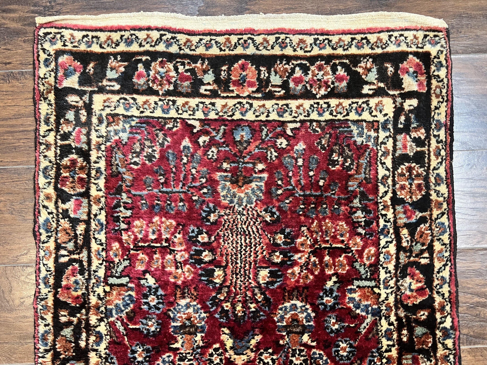 Antique Persian Runner Rug 2.9 x 17, Rare Sarouk Runner, Handmade Wool Rug for Hallway, Red, Floral - Nuvé