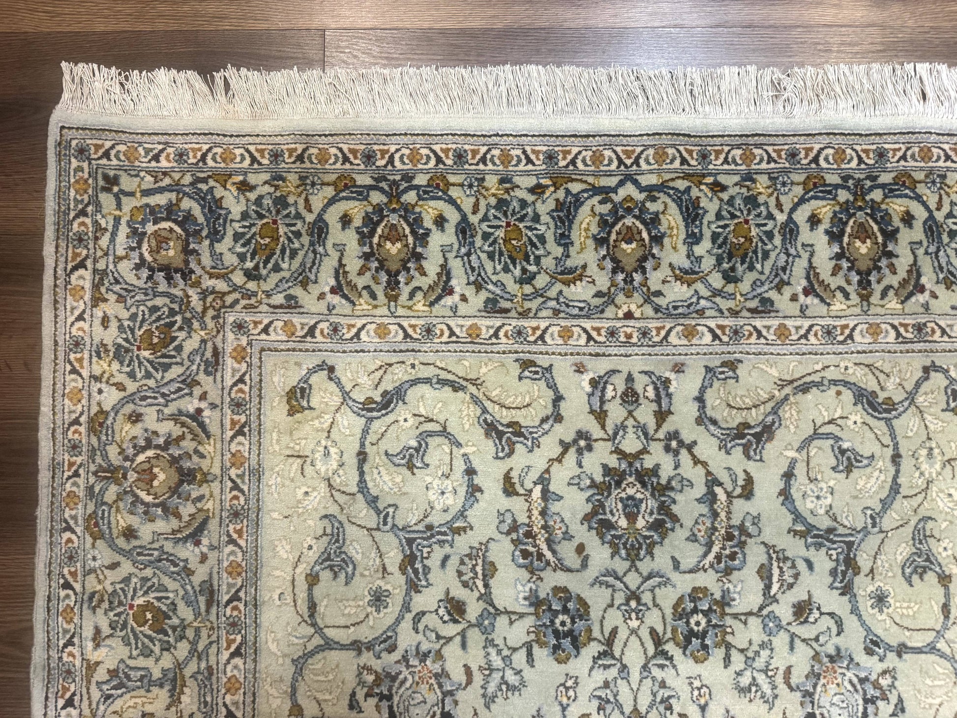 Persian Kashan Rug, Unique Colors, 225 KPSI, Light Green and Light Blue - Nuvé