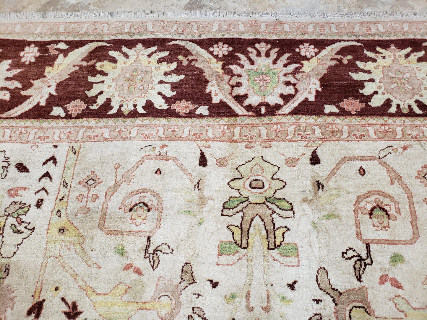 Beige and Maroon Peshawar Rug 10x15, Large Oushak Carpet, Pakistani Rug, Handmade Area Rug, Hand Knotted Rug, Living Room Rug, Nice Wool Rug - Nuvé