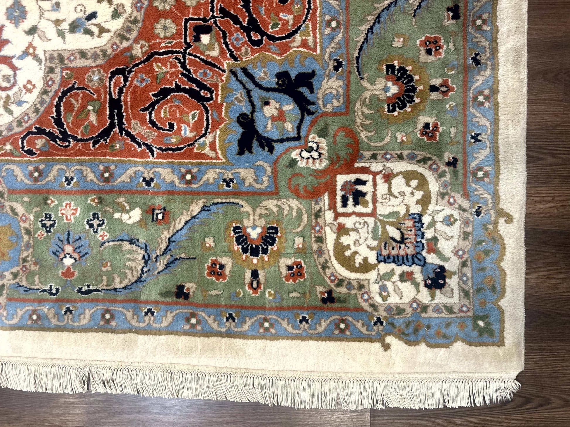 Indo Persian Rug 9x12, Ivory Red Green, Traditional Oriental Carpet - Nuvé