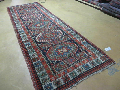 3 '4" X 10' Vintage Handmade Turkish Kazak Caucasian Wool Runner Rug Red Nice - Nuvé