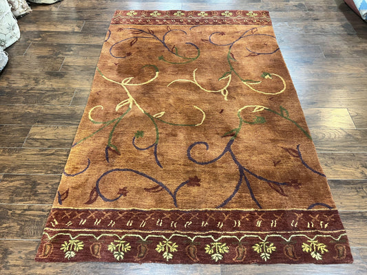 Pottery Barn Rug 5x8, Vintage Hand Tufted Carpet, Wool and Silk, Rust & Maroon - Nuvé