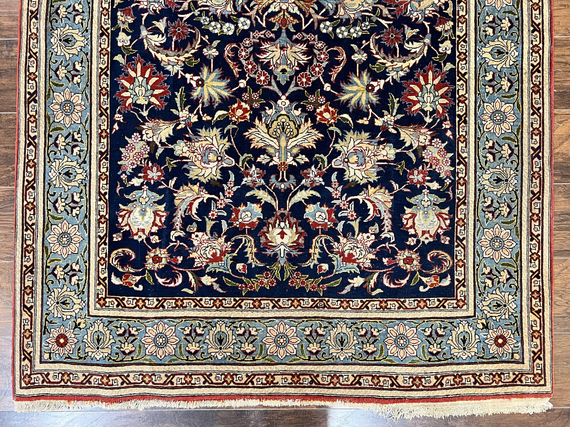 Blue Persian Qum Rug 5x7, Very Fine and Wonderful Authentic Persian Carpet, Wool Hand Knotted Vintage Semi Antique Oriental Rug, Floral, Ghom Qom Rug - Nuvé