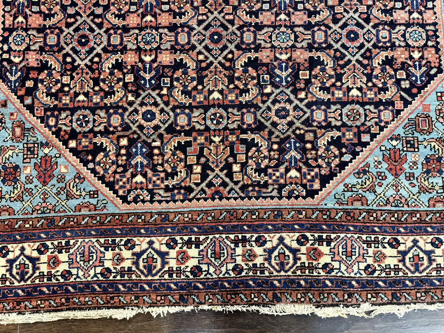 Antique Persian Rug 5 x 6.7, Navy Blue & Ivory, Handmade Persian Wool Carpet, Hamadan Angelas Rug - Nuvé