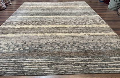 Modern Tibetan Wool Rug 8x10, Abstract, Contemporary, Handmade, Gray, Stripes - Nuvé