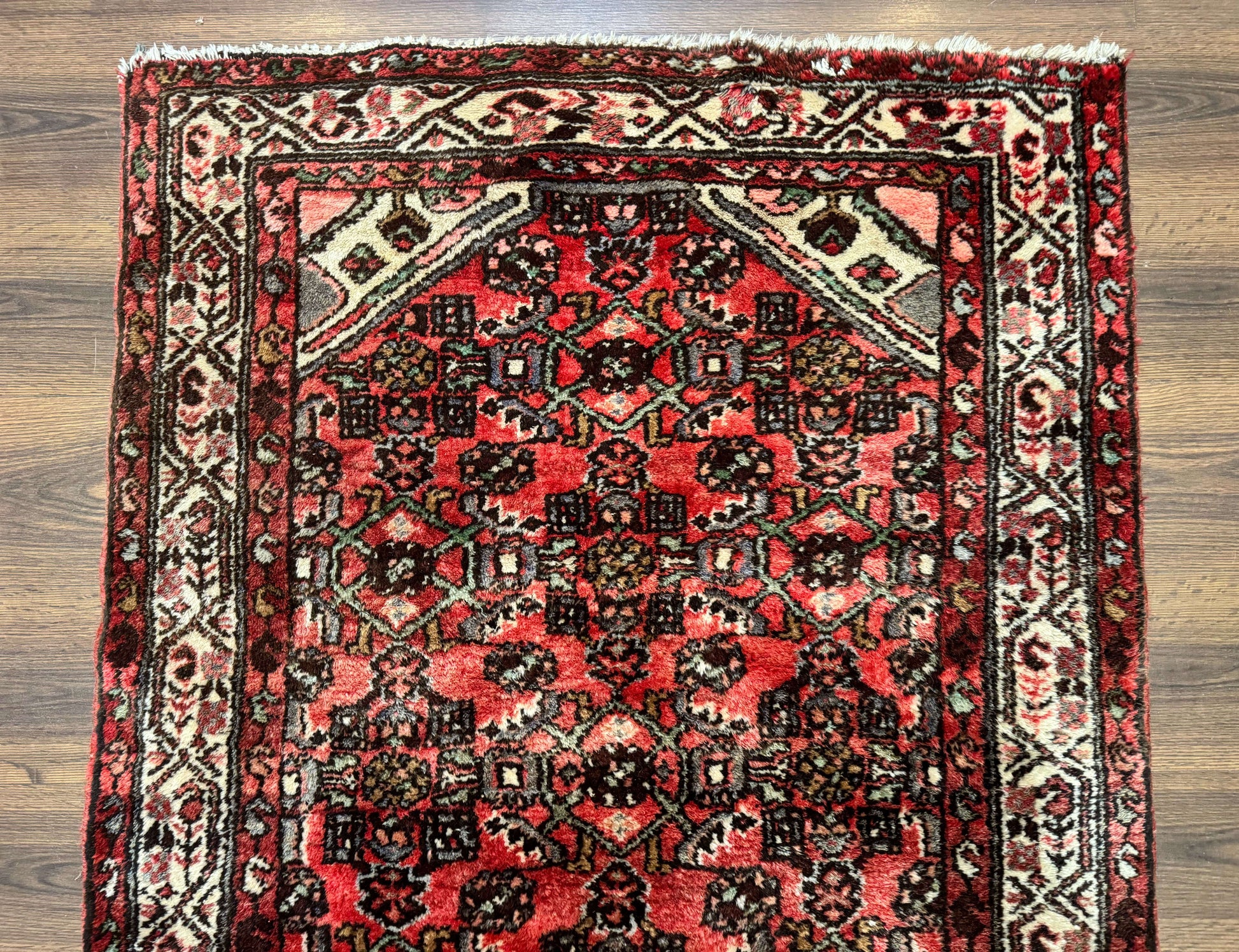 Persian Runner Rug 3x10, Wool Hand Knotted Hallway Rug 3 x 10 ft, Red and Ivory, Hamadan Angelas Runner - Nuvé
