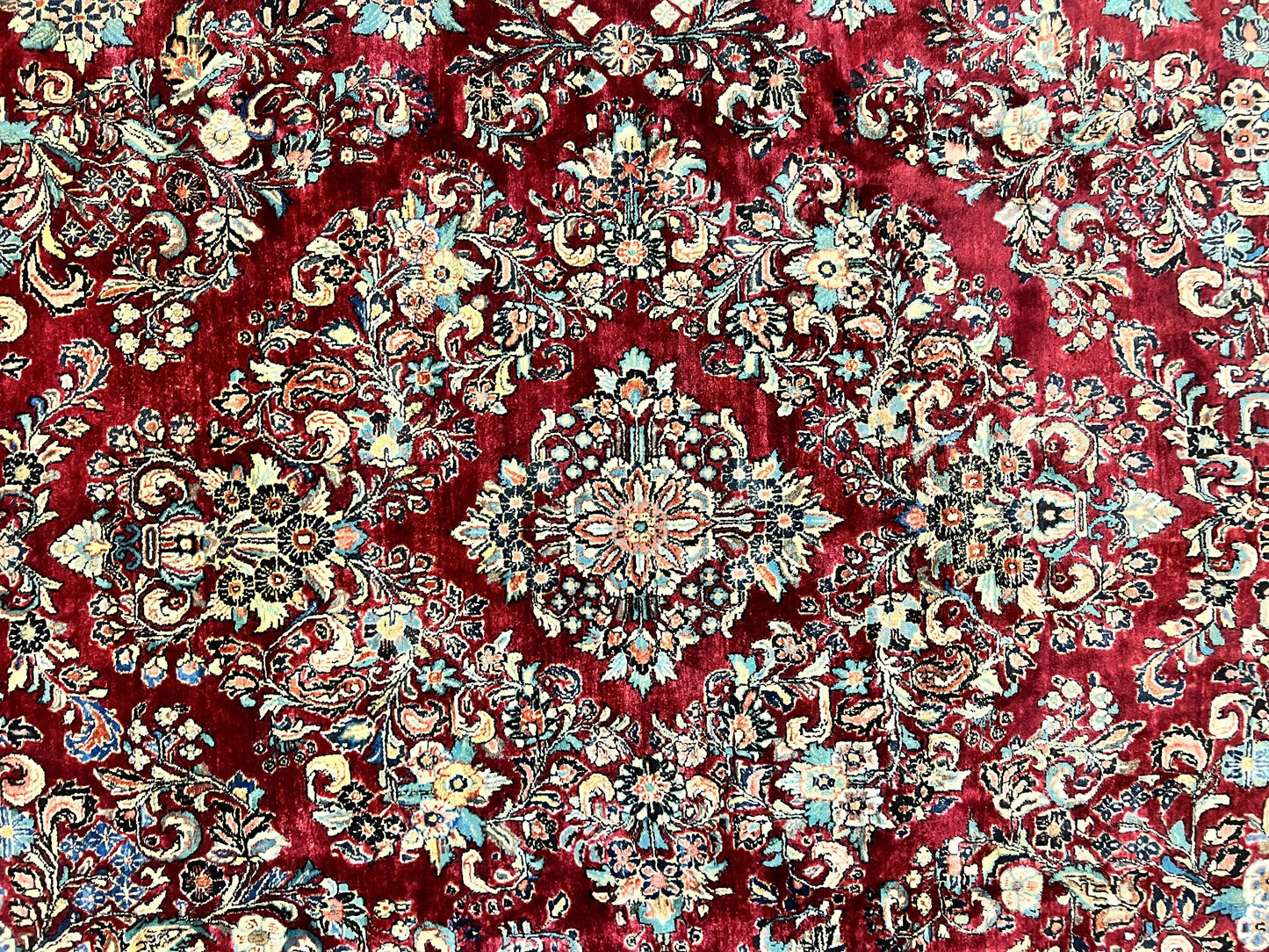 Persian Sarouk Rug 12x17, Wool Hand Knotted Antique Carpet, Dark Red, Traditional Floral Oriental Rug, 12 x 17 Extra Large Handmade Rug - Nuvé