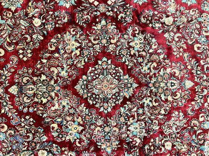 Persian Sarouk Rug 12x17, Wool Hand Knotted Antique Carpet, Dark Red, Traditional Floral Oriental Rug, 12 x 17 Extra Large Handmade Rug - Nuvé