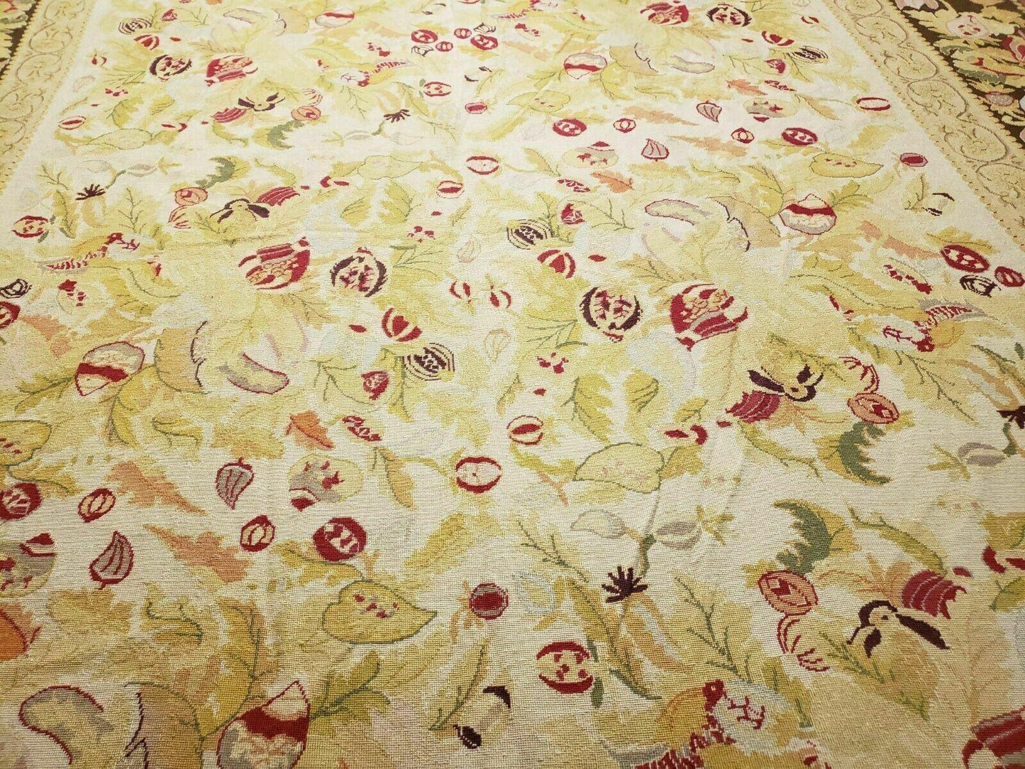 9' X 11' Handmade Chinese Needlepoint Wool Floral Rug Carpet Rose Garden Chic - Nuvé