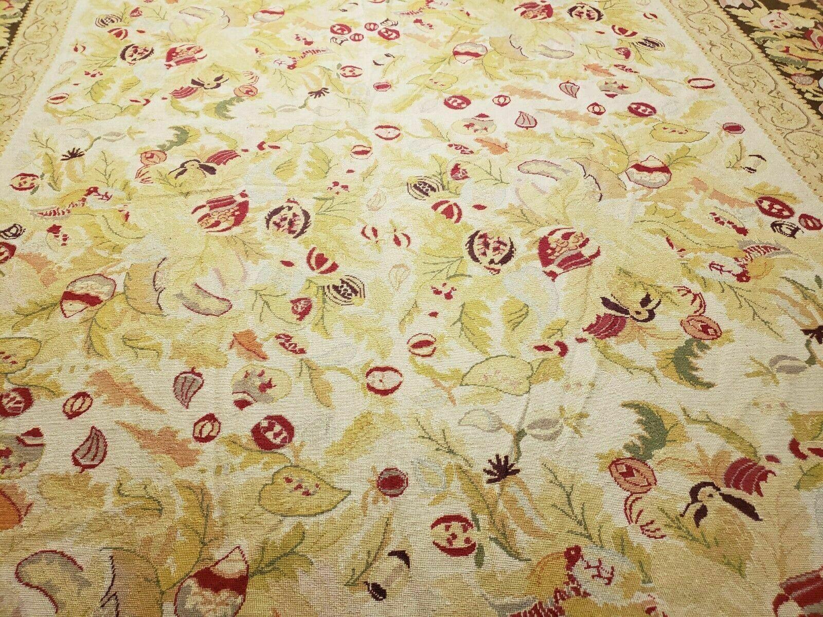 9' X 11' Handmade Chinese Needlepoint Wool Floral Rug Carpet Rose Garden Chic - Nuvé
