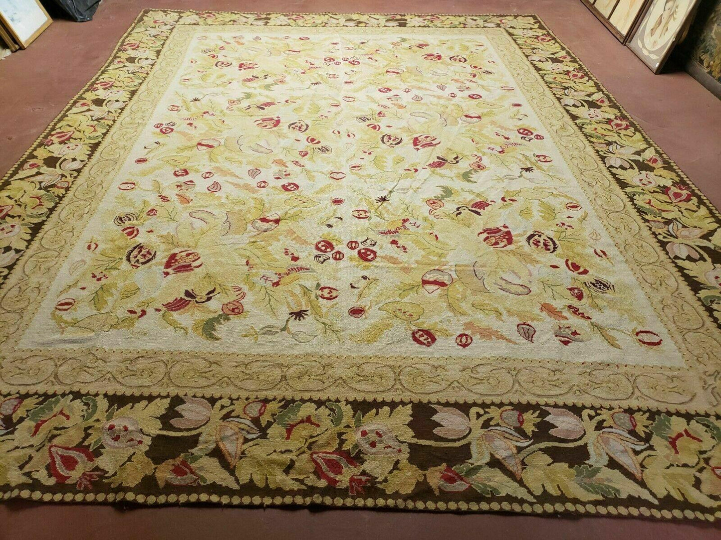 9' X 11' Handmade Chinese Needlepoint Wool Floral Rug Carpet Rose Garden Chic - Nuvé