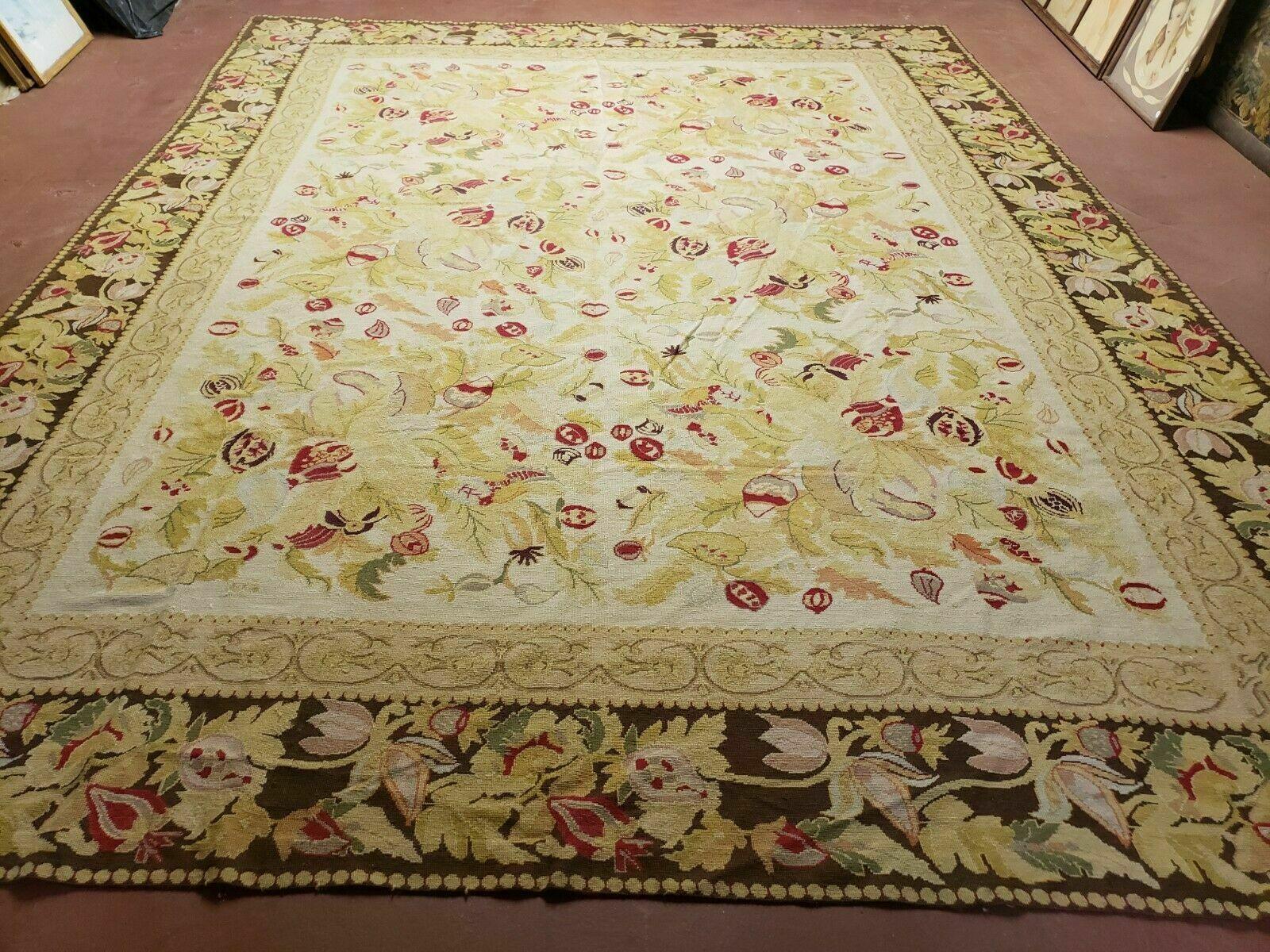 9' X 11' Handmade Chinese Needlepoint Wool Floral Rug Carpet Rose Garden Chic - Nuvé