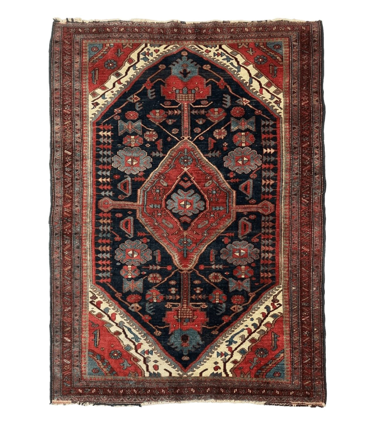 Antique Persian Bidjar Rug 5x6, Navy Blue and Red, Persian Tribal Rug