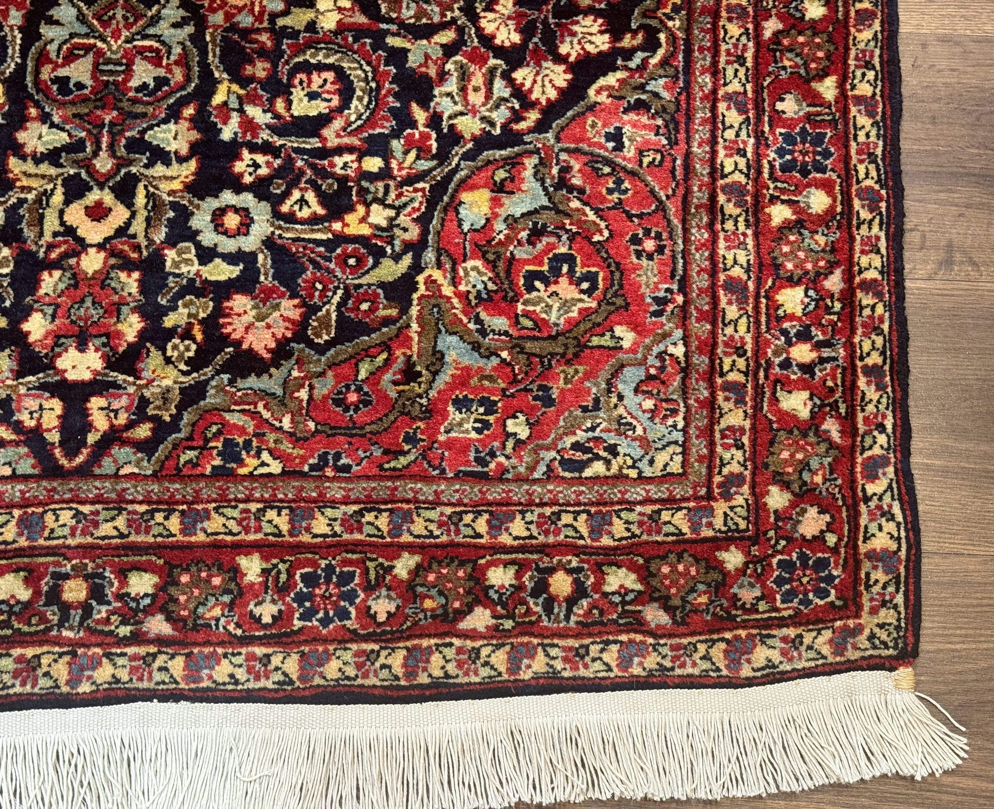 Antique Persian Sarouk Rug 4x5, Dark Blue and Red, Floral Medallion, Fine - Nuvé