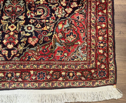 Antique Persian Sarouk Rug 4x5, Dark Blue and Red, Floral Medallion, Fine - Nuvé