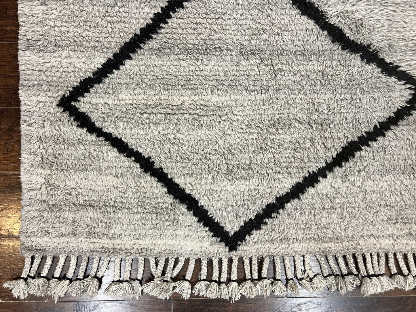 Modern Shag Rug 8x10, Gray and Black, Wool and Cotton, Lulu and Georgia, Handmade Indian Shag Rug
