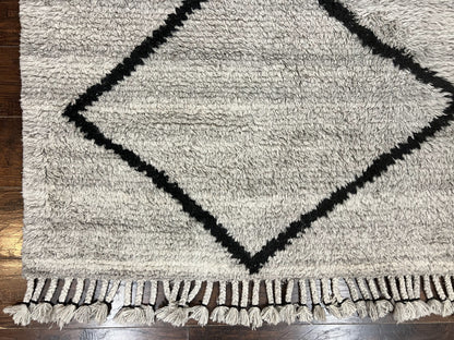 Modern Shag Rug 8x10, Gray and Black, Wool and Cotton, Lulu and Georgia, Handmade Indian Shag Rug