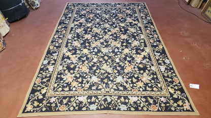 6x9 Vintage Needlepoint Rug, Petitepoint Carpet, Butterflies Floral Design