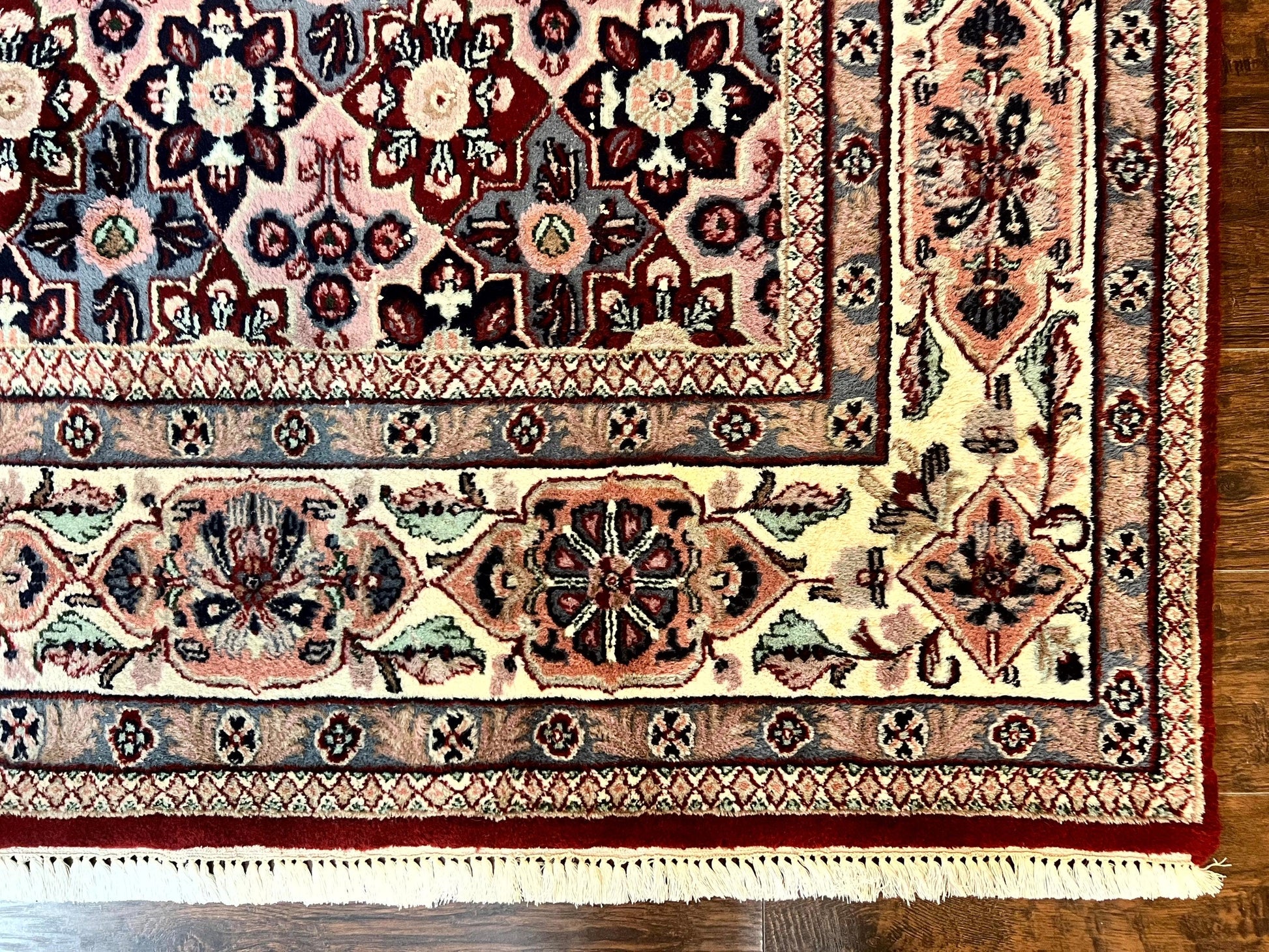 Indo Persian Rug 8x10, Repeated Allover Pattern, Navy Blue Ivory, Handmade Vintage Wool Carpet - Nuvé