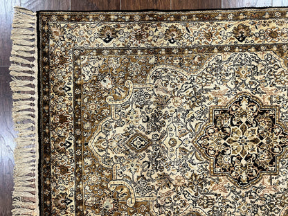 Persian Qum Silk Rug 3.5 x 5.5, Floral Medallion, Very Fine 350 KPSI, Handmade Silk on Silk Rug, Vintage - Nuvé