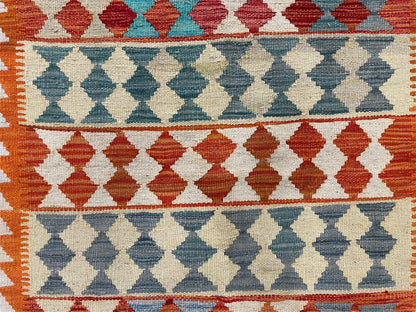 Small Chobi Kilim Rug 3x4 Colorful Diamond Kilim Small Turkish Multicolor Kilim with Diamond Pattern Wool Flatweave Nice - Nuvé
