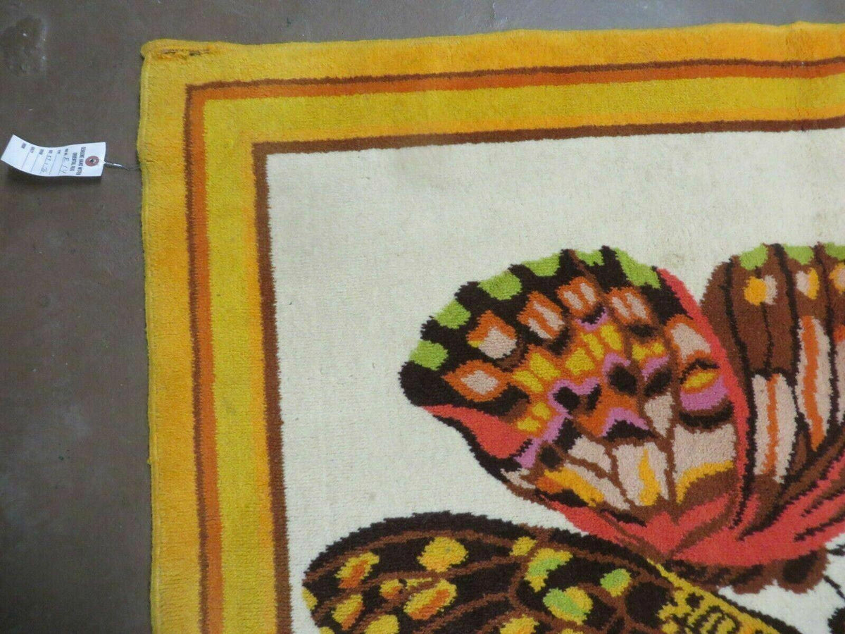 4' X 6' Tartare Modern Hand Knotted Spainsh Wool Rug Butterfly Getting Wings Nice