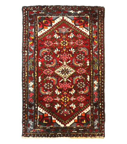 Small Red Persian Tribal Rug 2.6 x 4, Wool Rug, Persian Hamadan Rug
