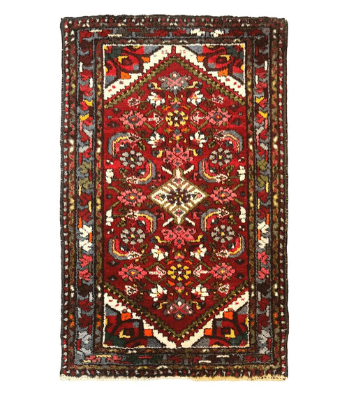 Small Red Persian Tribal Rug 2.6 x 4, Wool Rug, Persian Hamadan Rug