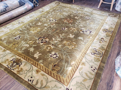 8x10 Rug - Plush Tibetan Rug - Green & Beige Floral Rug - Large Handmade Wool Rug - 250x300 Carpet - Nuvé