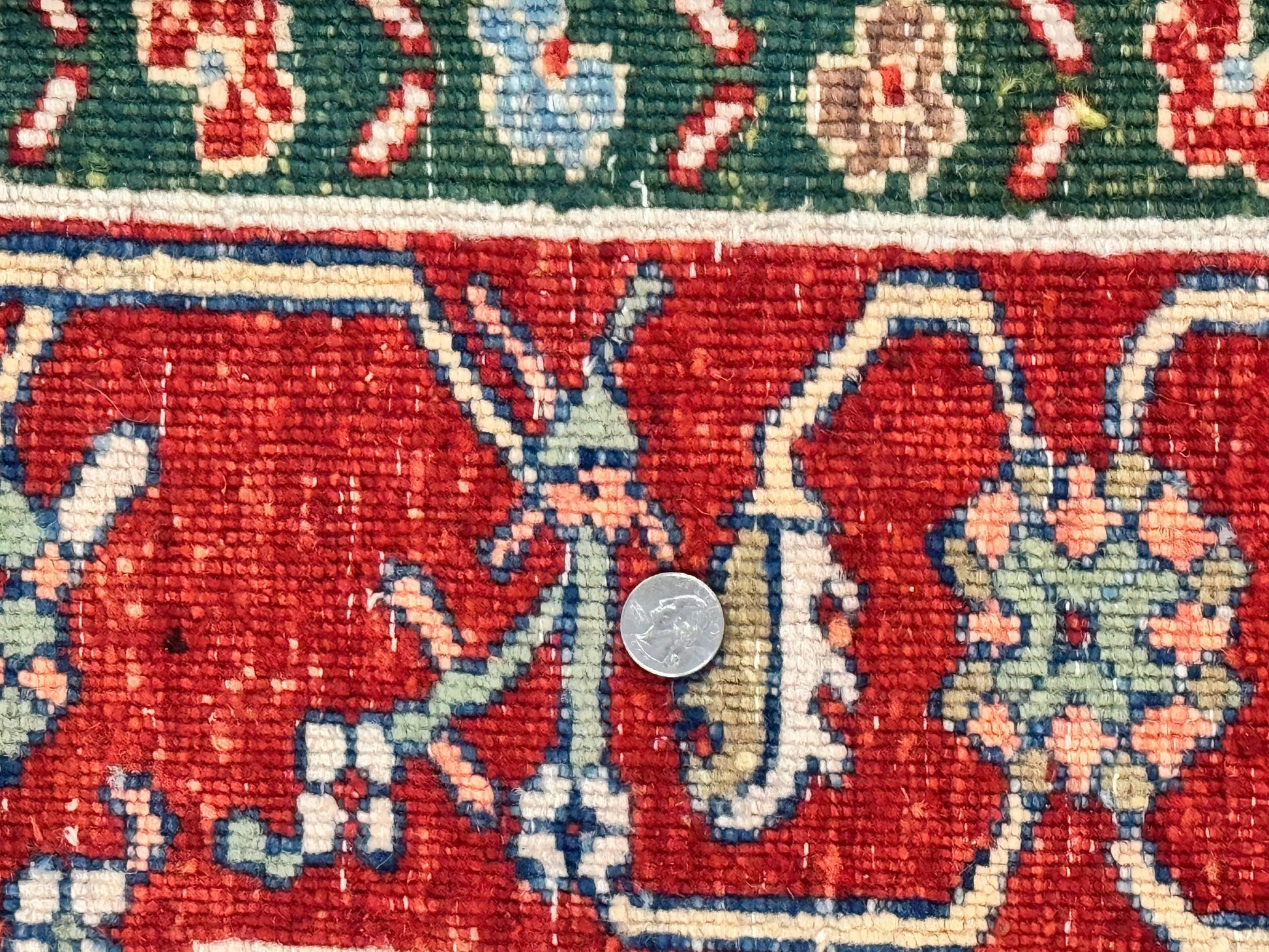 Indo Persian Heriz Rug 7x9, Geometric Pattern, Cream & Light Red, Handmade Vintage Wool Carpet - Nuvé