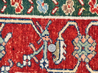 Indo Persian Heriz Rug 7x9, Geometric Pattern, Cream & Light Red, Handmade Vintage Wool Carpet - Nuvé