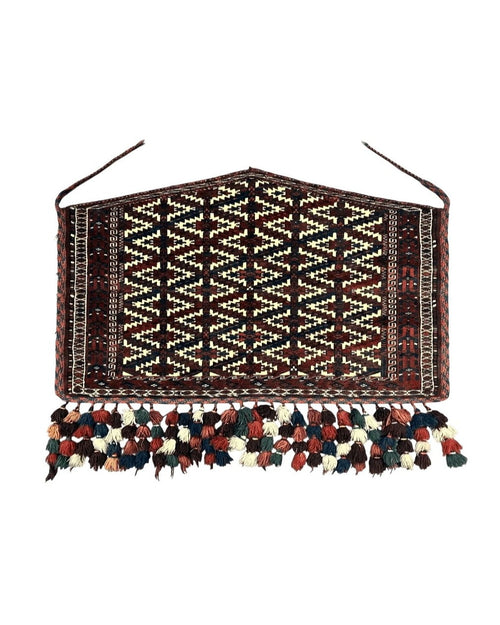 Antique Turkoman Camel Trapping, Turkoman Asmalyk, Red Black Ivory, Handmade, Hand Knotted Tribal Collectible Rug, Rare