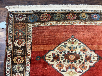 Antique Persian Bidjar Rug 4x8, Triple Medallions, Handmade Oriental Carpet, 1920s Rug, Wool Rug, Red - Nuvé