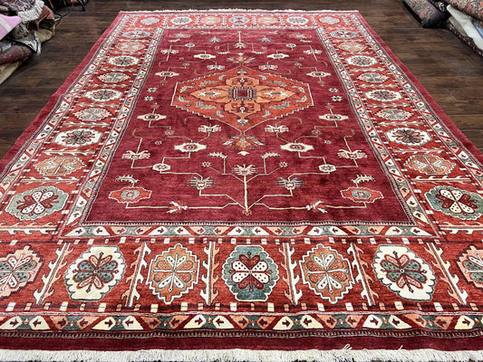 Persian Bidjar Rug 9x13, Wool Hand Knotted Vintage Carpet, Red Oriental Rug, Handmade Rug, Large 9 x 13 Room Size Rug - Nuvé