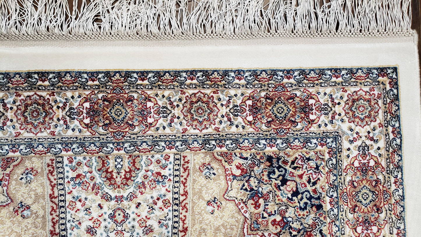 Beige & Cream Small Turkish Silk Rug, Bamboo Silk, Power-Loomed, Persian Design, High Quality, Soft Accent Rug, 3x5 ft, 2' 8" x 4' 11" - Nuvé
