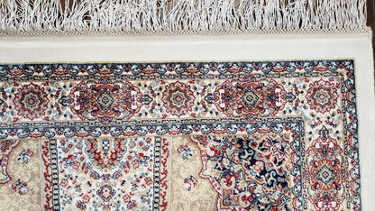 Beige & Cream Small Turkish Silk Rug, Bamboo Silk, Power-Loomed, Persian Design, High Quality, Soft Accent Rug, 3x5 ft, 2' 8" x 4' 11" - Nuvé