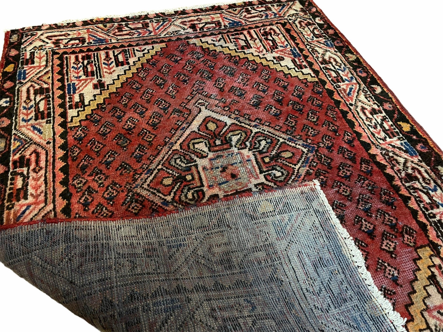 4x6 Antique Rug Handmade Wool Rug Organic Dyes Red Ivory Red Tribal Rug Boho Rug - Nuvé