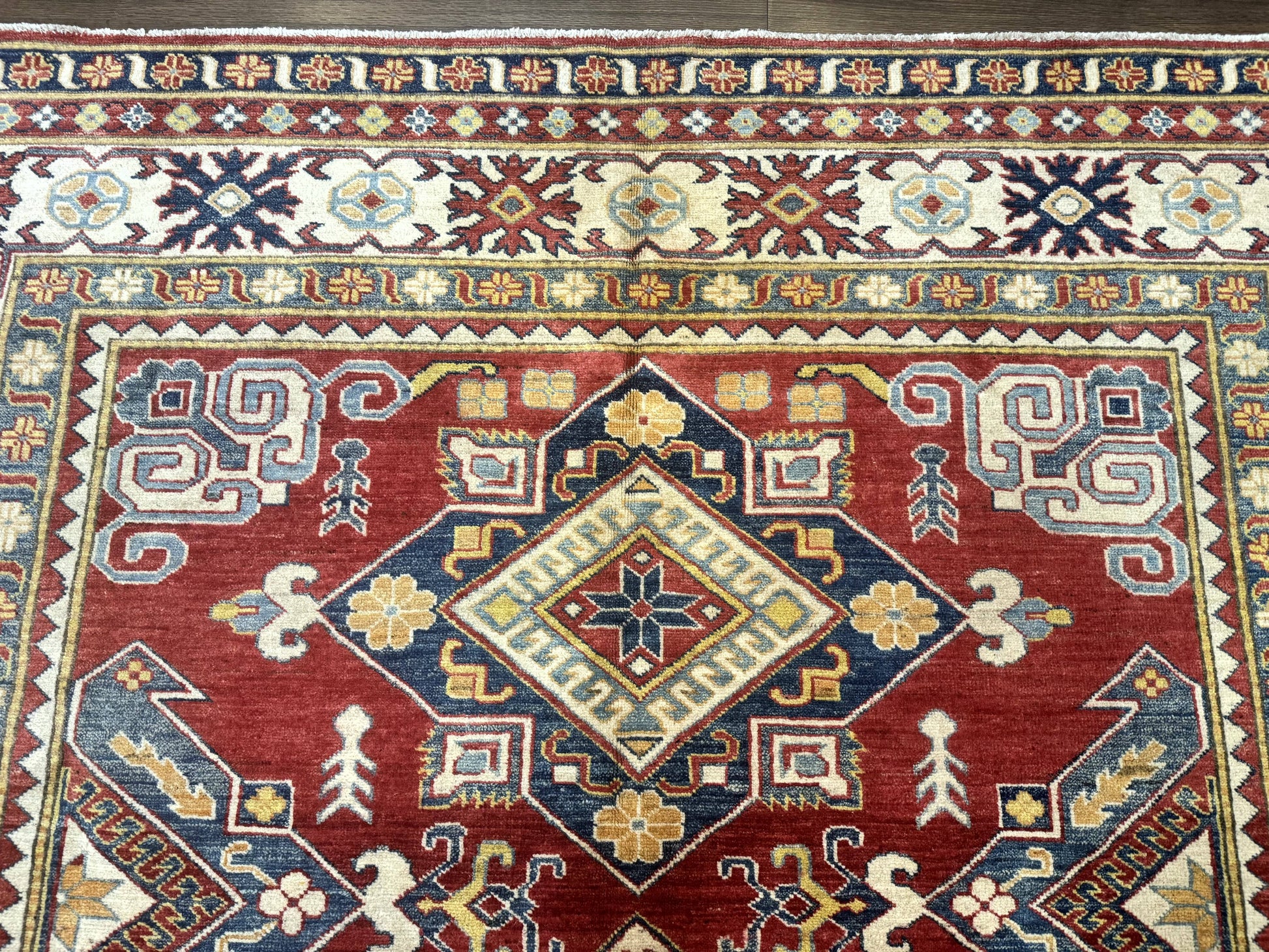 Turkish Kazak Rug 7.6 x 9.5, Geometric Medallions, Caucasian Pattern - Nuvé