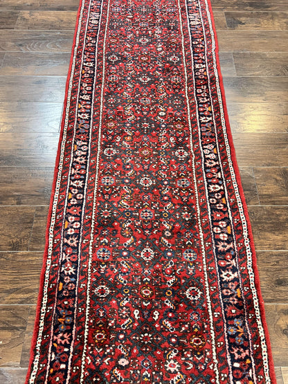 Long Persian Runner Rug 2.9 x 17, Red Handmade Wool Rug for Hallway, Antique Persian Carpet, 17ft Runner, Persian Hamadan Dargazine Rug - Nuvé