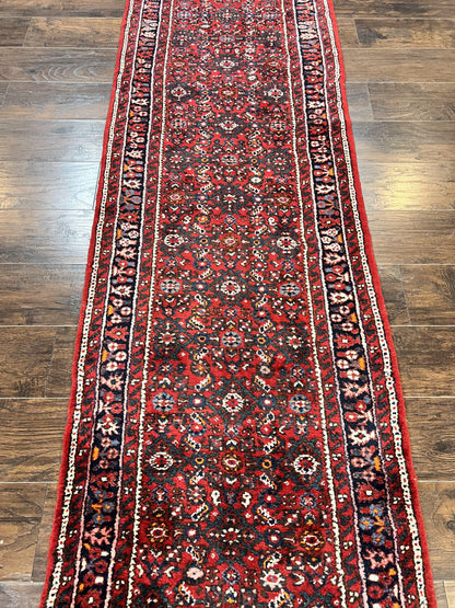 Long Persian Runner Rug 2.9 x 17, Red Handmade Wool Rug for Hallway, Antique Persian Carpet, 17ft Runner, Persian Hamadan Dargazine Rug