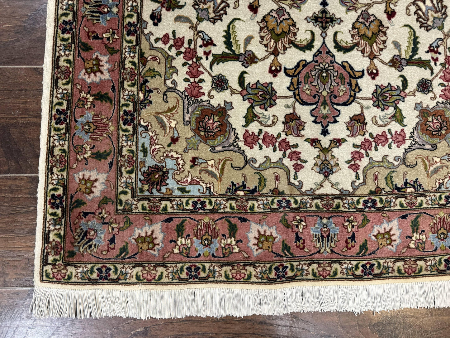 Fine Persian Tabriz Rug 3x5, Floral Medallion, 340 KPSI, Ivory Salmon - Nuvé