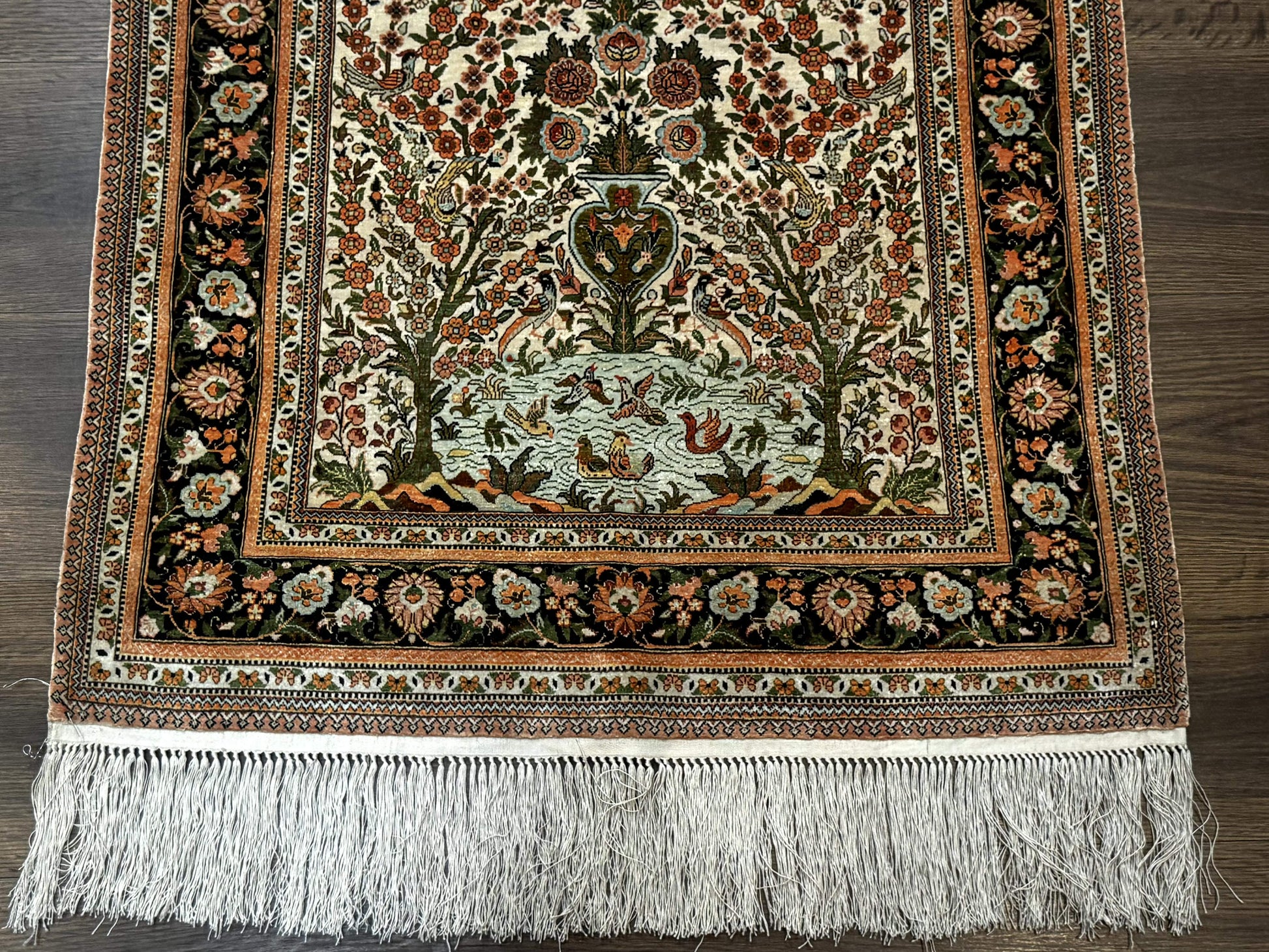 Exceptional Silk Rug 2.6 x 4, Very Fine 630 KPSI, Persian Vase Tree of Life Bird Pictorials, Handmade - Nuvé