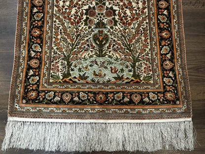 Exceptional Silk Rug 2.6 x 4, Very Fine 630 KPSI, Persian Vase Tree of Life Bird Pictorials, Handmade - Nuvé