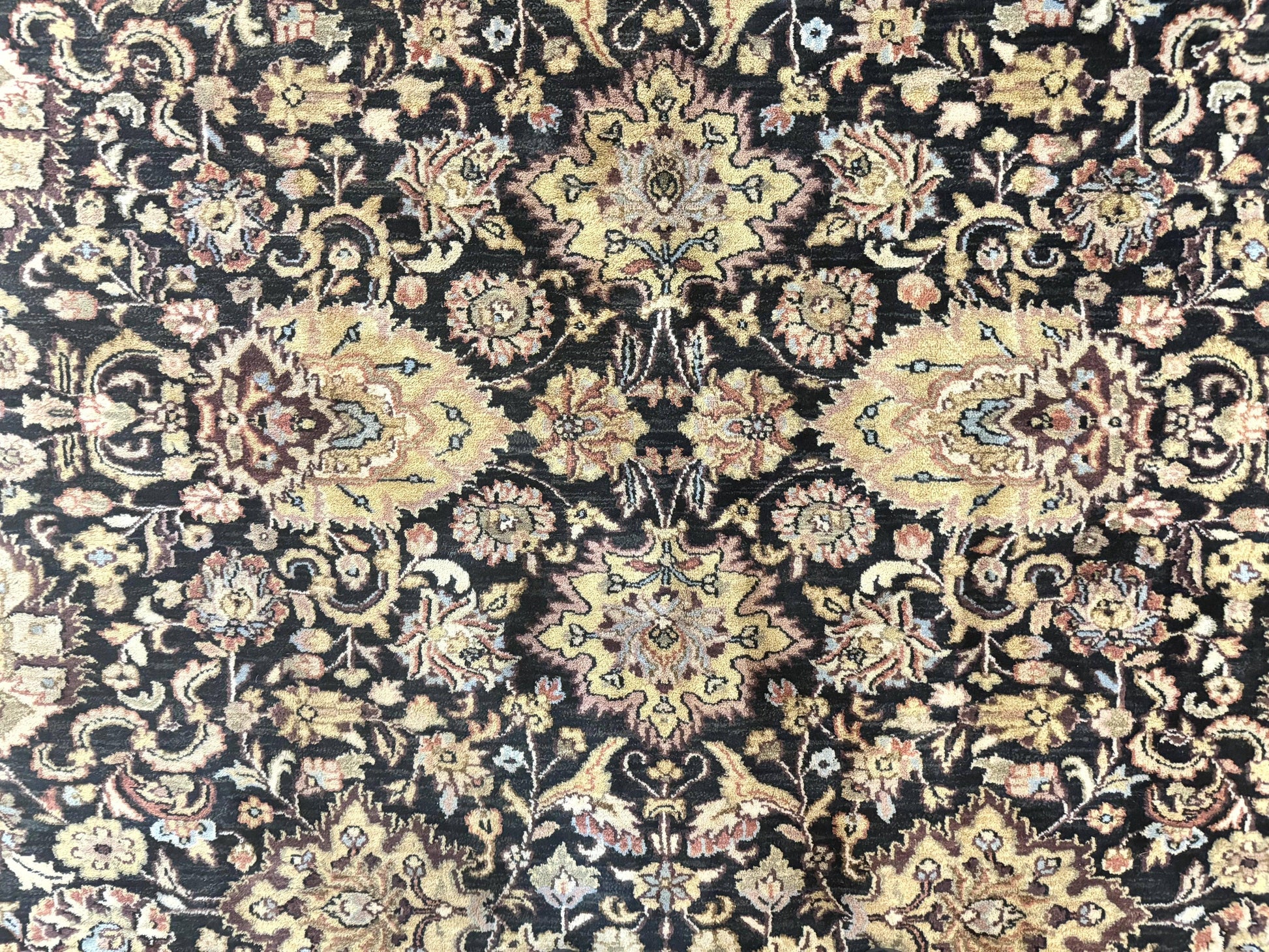 Indo Persian Rug 9x12, Floral Allover, Midnight Blue, Handmade Vintage Wool Oriental Carpet - Nuvé