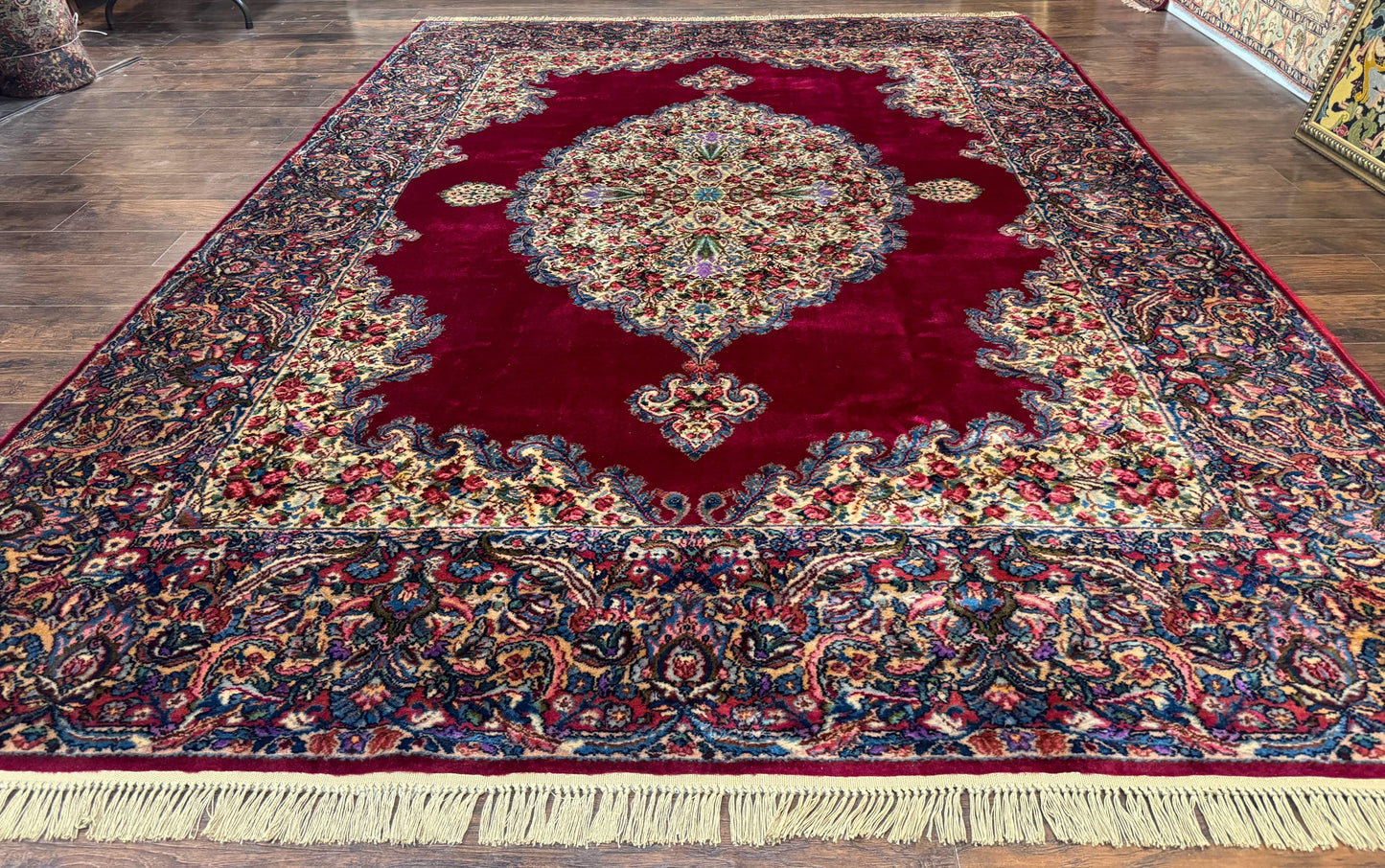 Karastan Rug 8.8 x 12 - Red Floral Kirman - Wool Pile Carpet - Nuvé