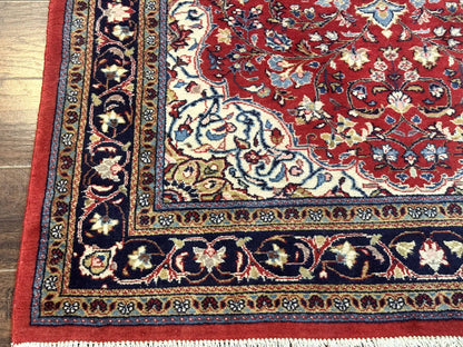 Persian Sarouk Rug 4x7, Red Navy Blue Vintage Wool Medallion Carpet - Nuvé