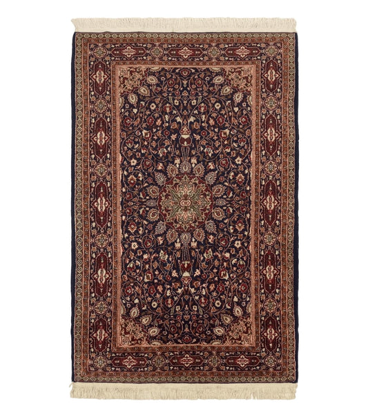 Indo Kashmiri Rug 3x5, Navy Blue, Very Fine 400 KPSI, Pair B