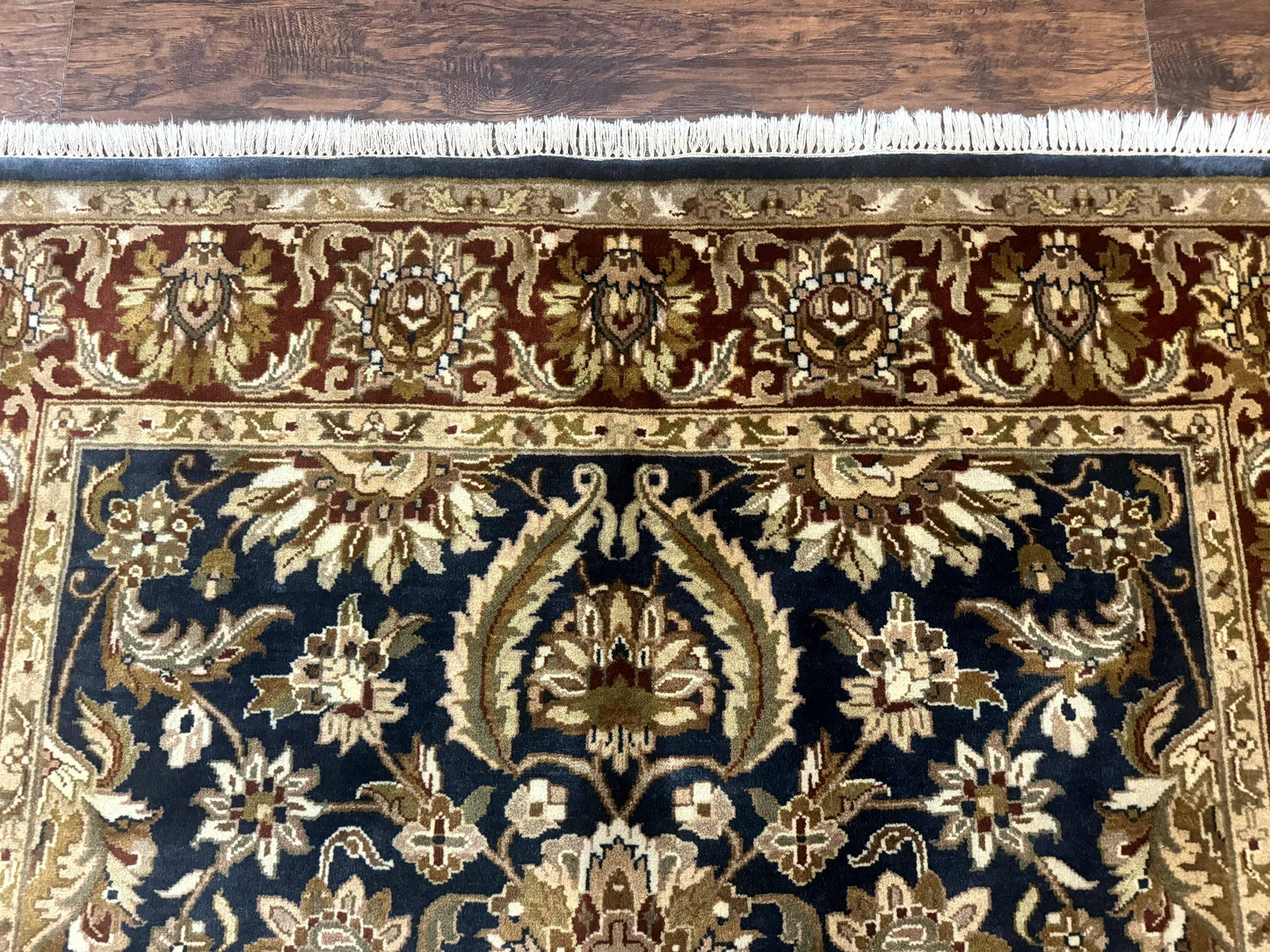 Indian Agra Rug 6x9, Floral, Traditional Rug, Dark Green Maroon Tan - Nuvé
