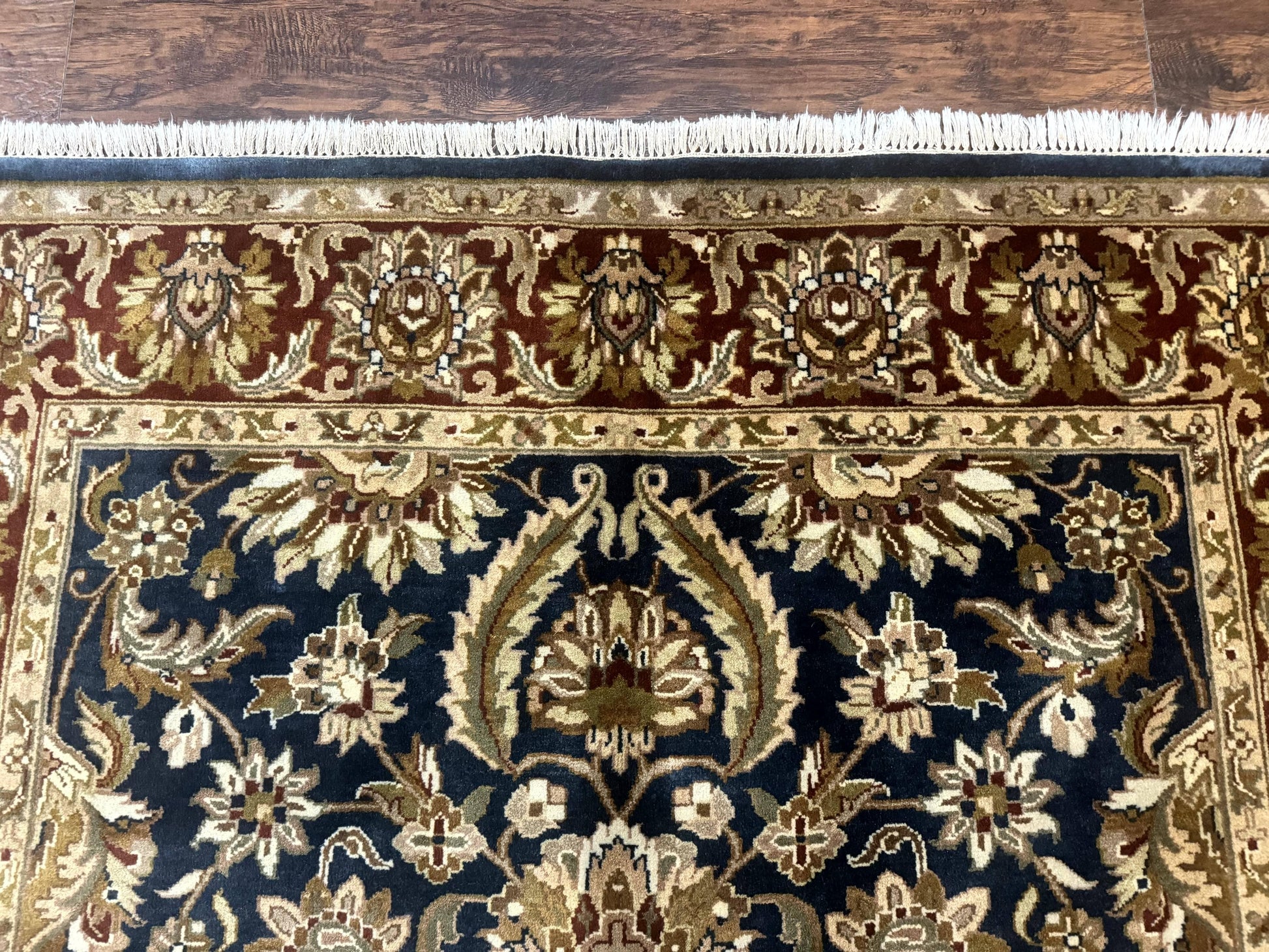 Indian Agra Rug 6x9, Floral, Traditional Rug, Dark Green Maroon Tan - Nuvé